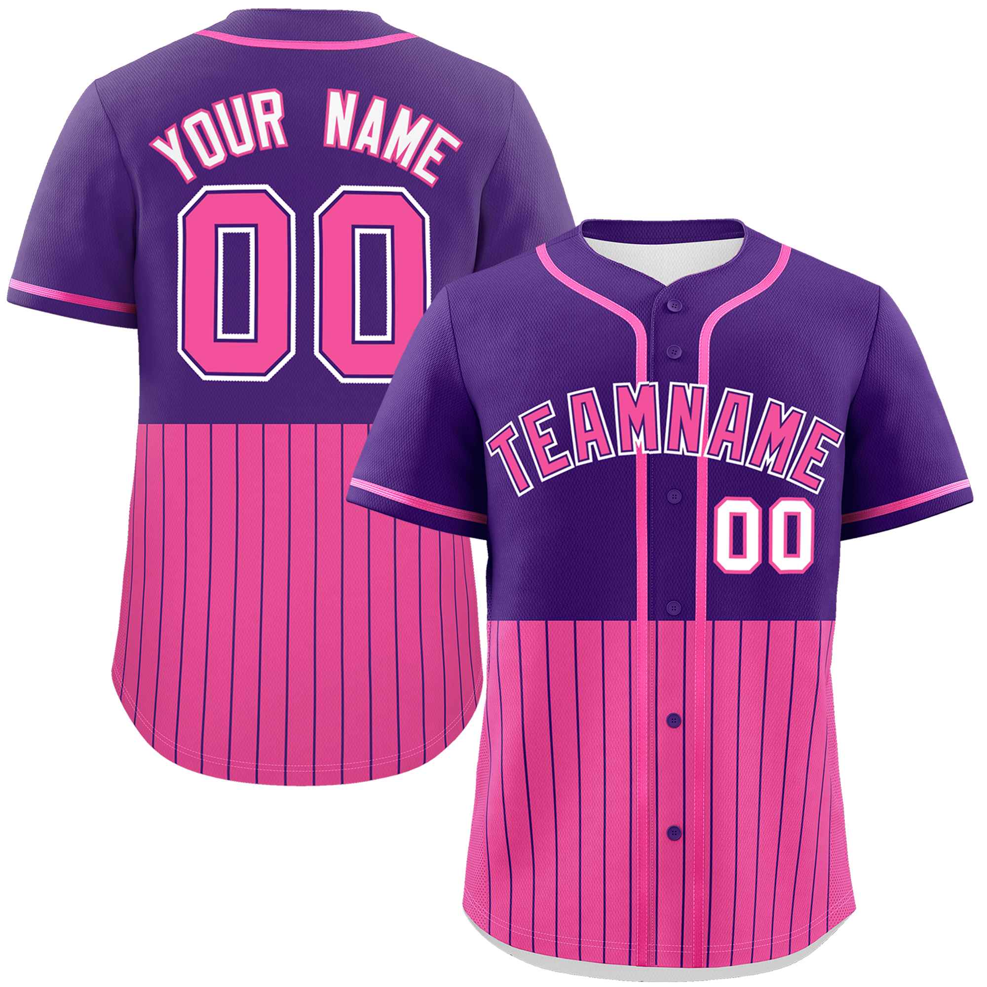 Custom Purple Pink Personalized Half Stripe Design Authentic Baseball Jersey