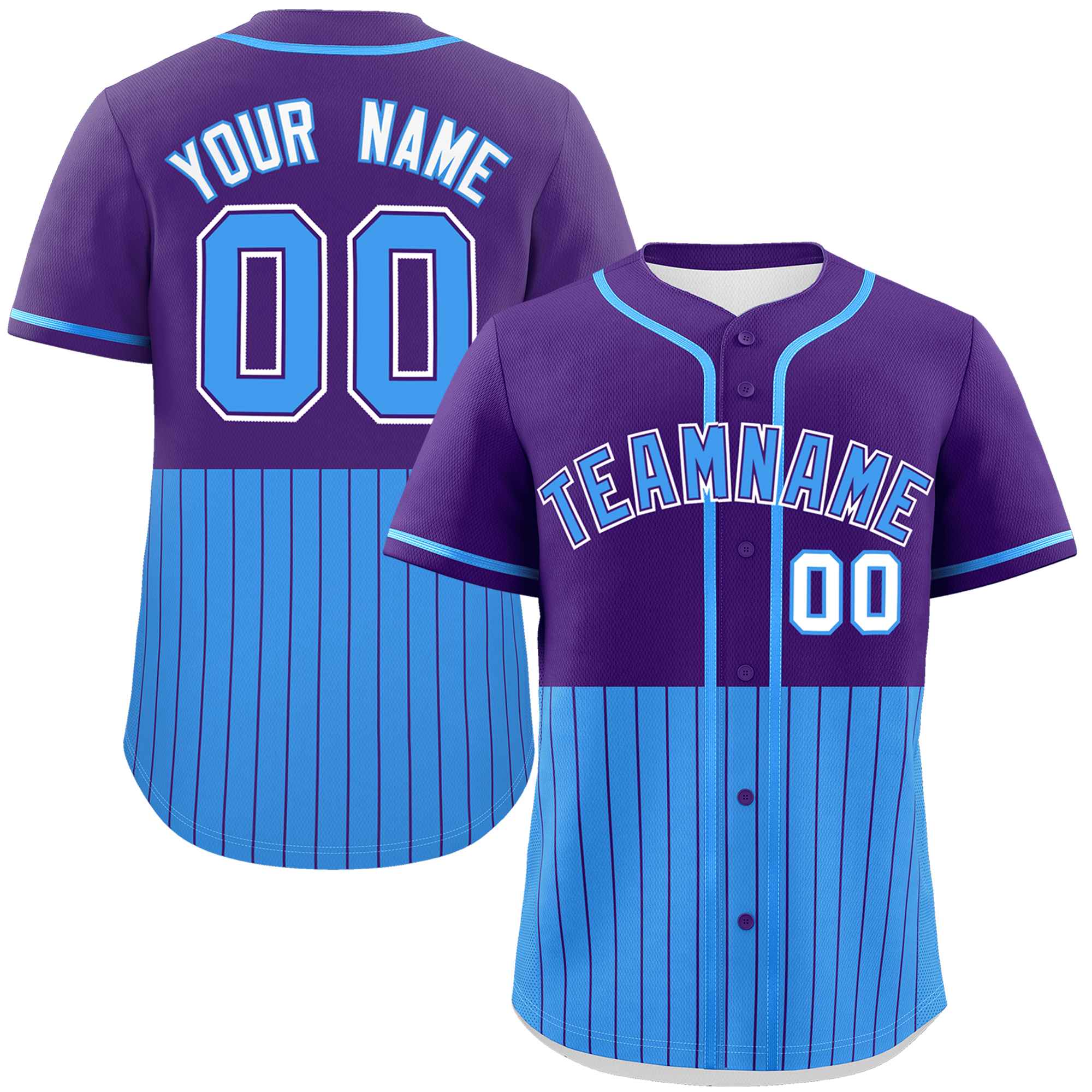 Custom Purple Powder Blue Personalized Half Stripe Design Authentic Baseball Jersey