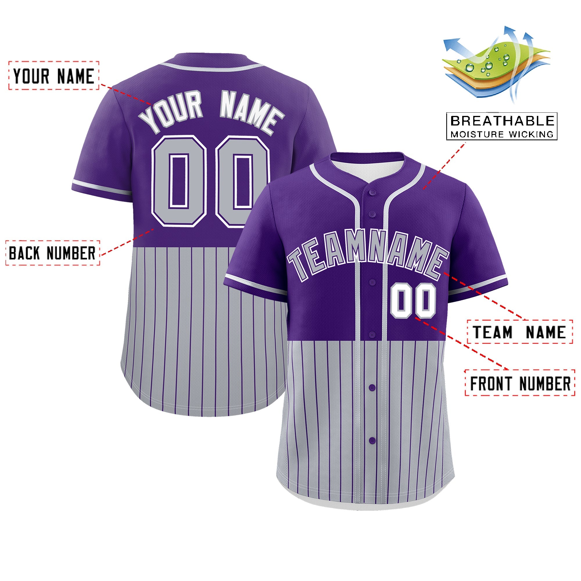 Custom Purple Gray Personalized Half Stripe Design Authentic Baseball Jersey