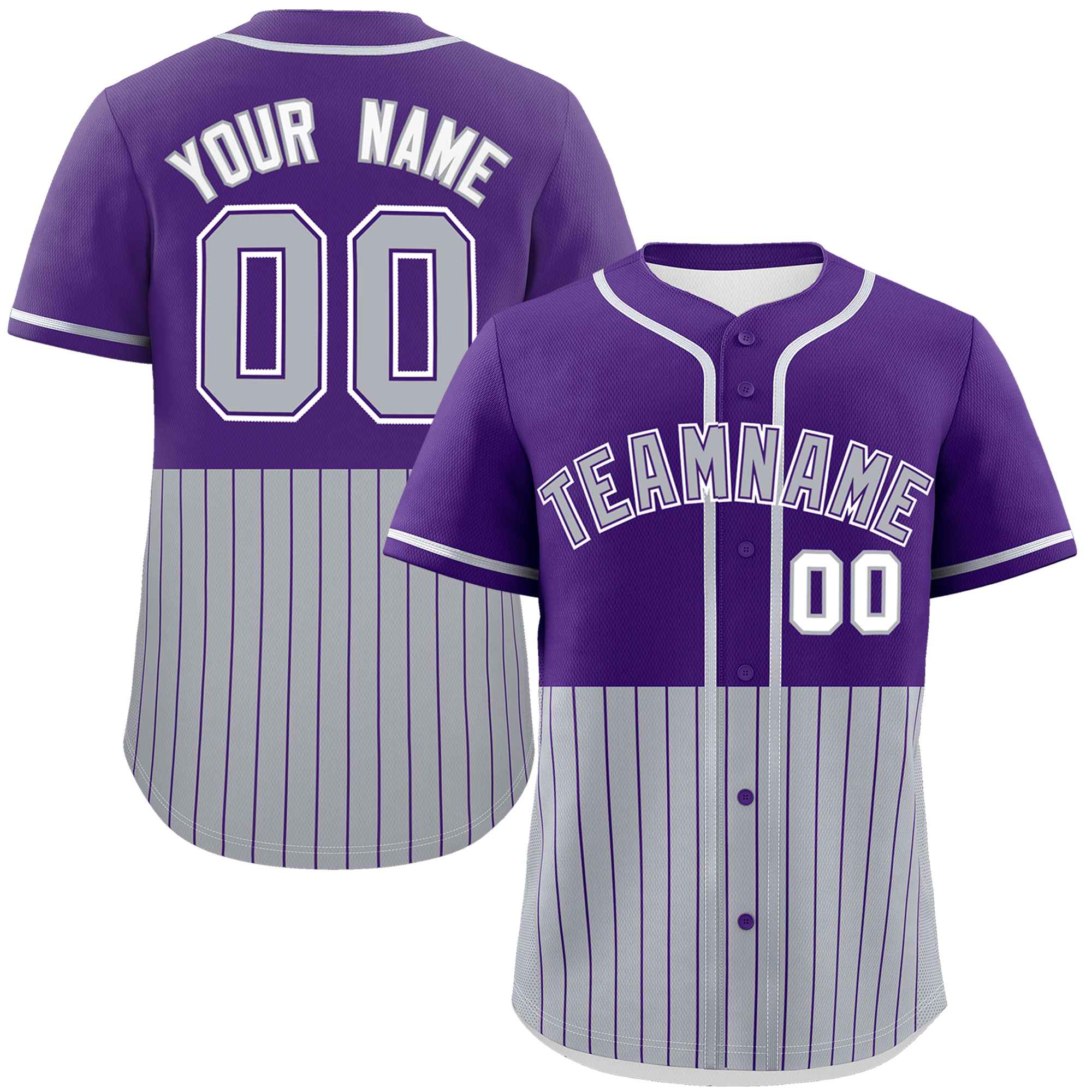 Custom Purple Gray Personalized Half Stripe Design Authentic Baseball Jersey