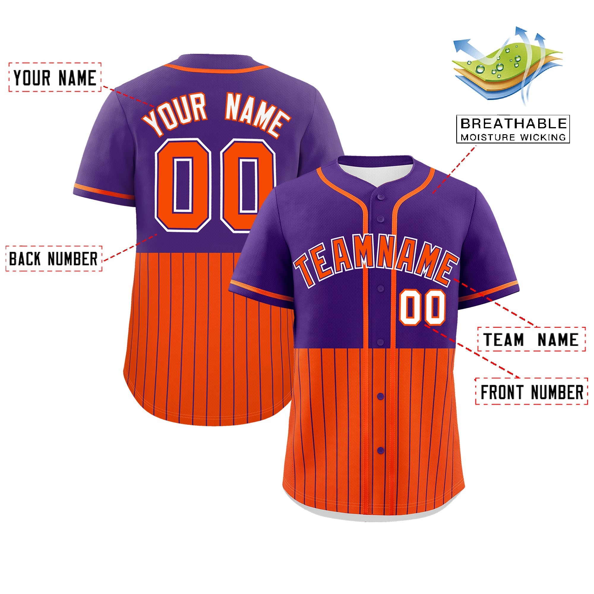 Custom Purple Orange Personalized Half Stripe Design Authentic Baseball Jersey