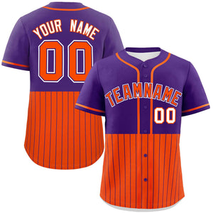 Custom Purple Orange Personalized Half Stripe Design Authentic Baseball Jersey