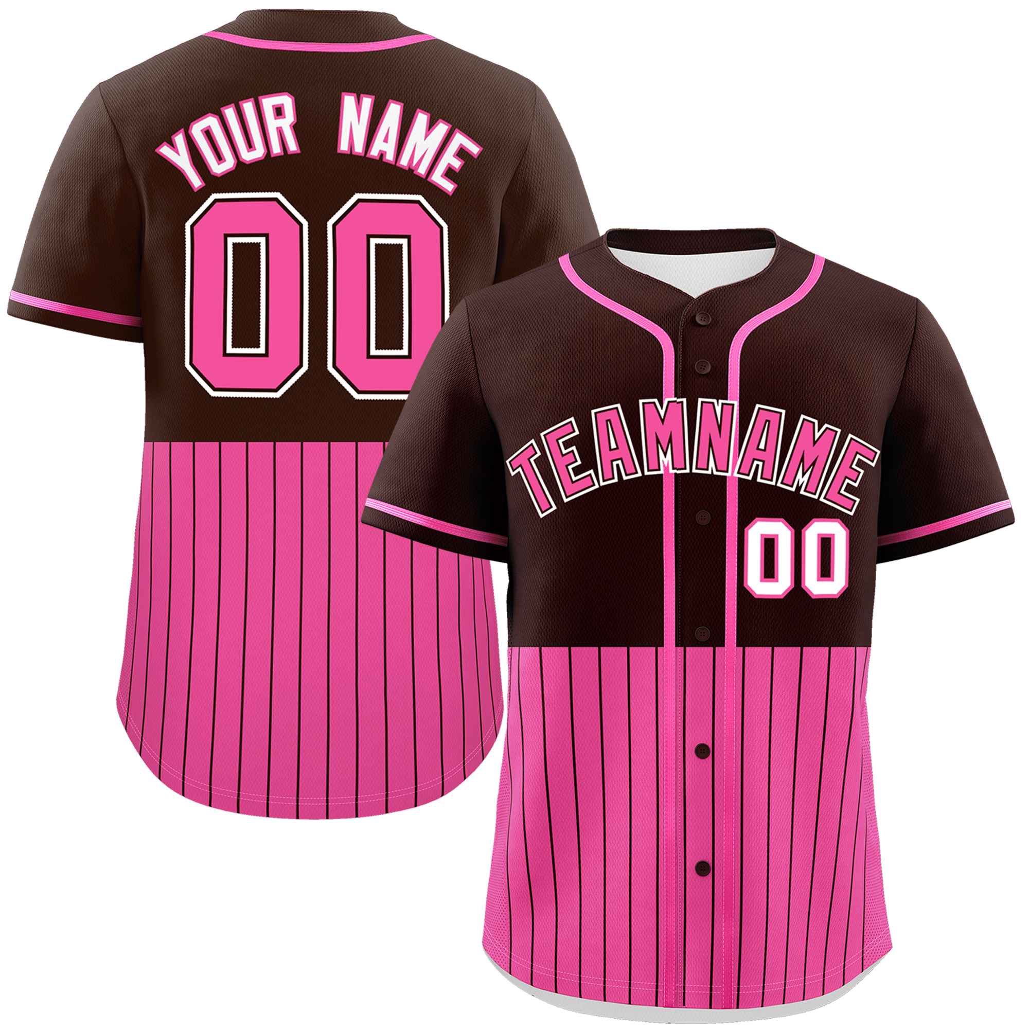 Custom Brown Pink Personalized Half Stripe Design Authentic Baseball Jersey