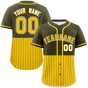 Custom Olive Gold Personalized Half Stripe Design Authentic Baseball Jersey