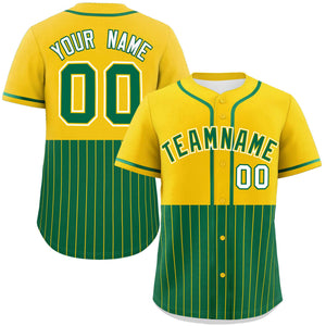 Custom Gold Kelly Green Personalized Half Stripe Design Authentic Baseball Jersey