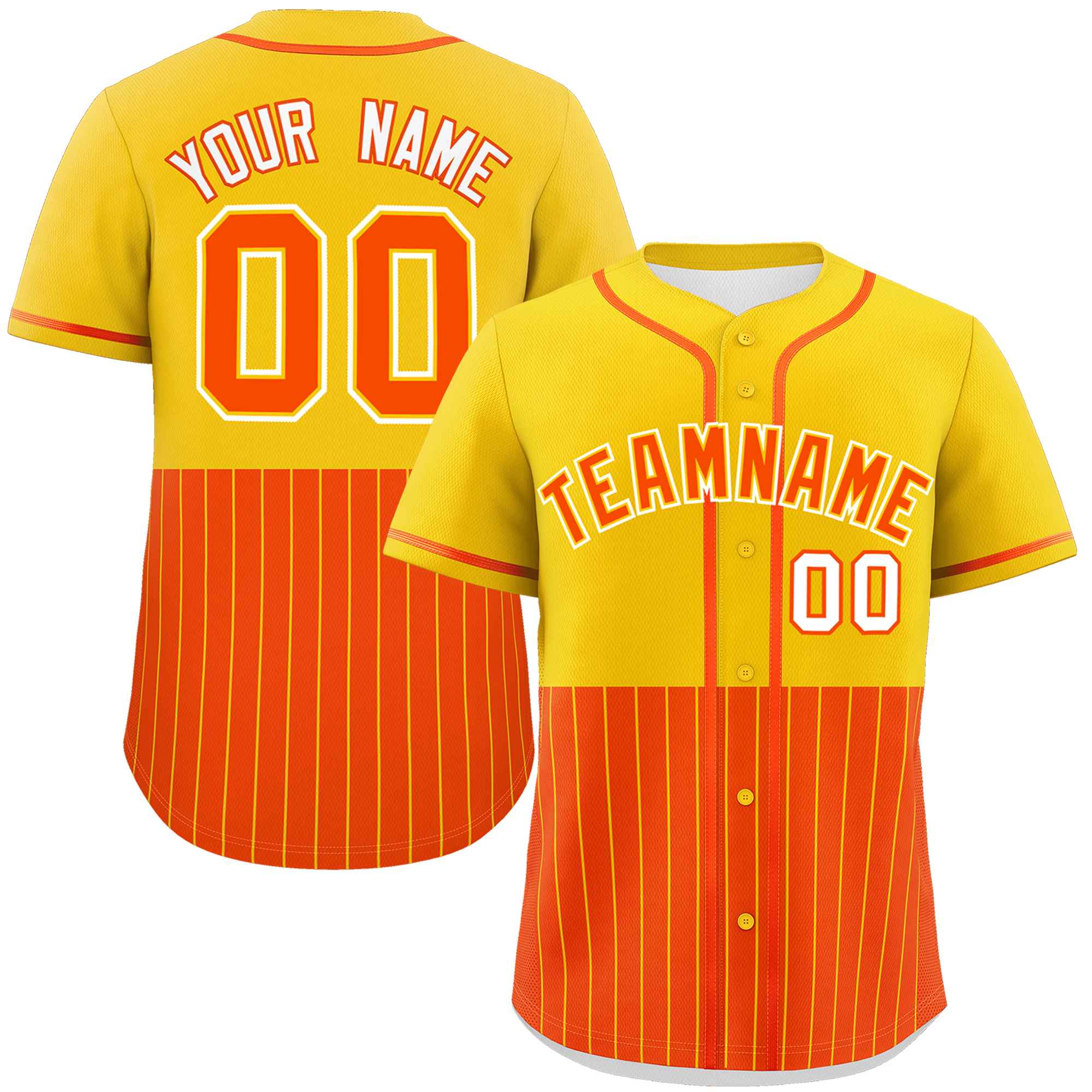 Custom Gold Orange Personalized Half Stripe Design Authentic Baseball Jersey