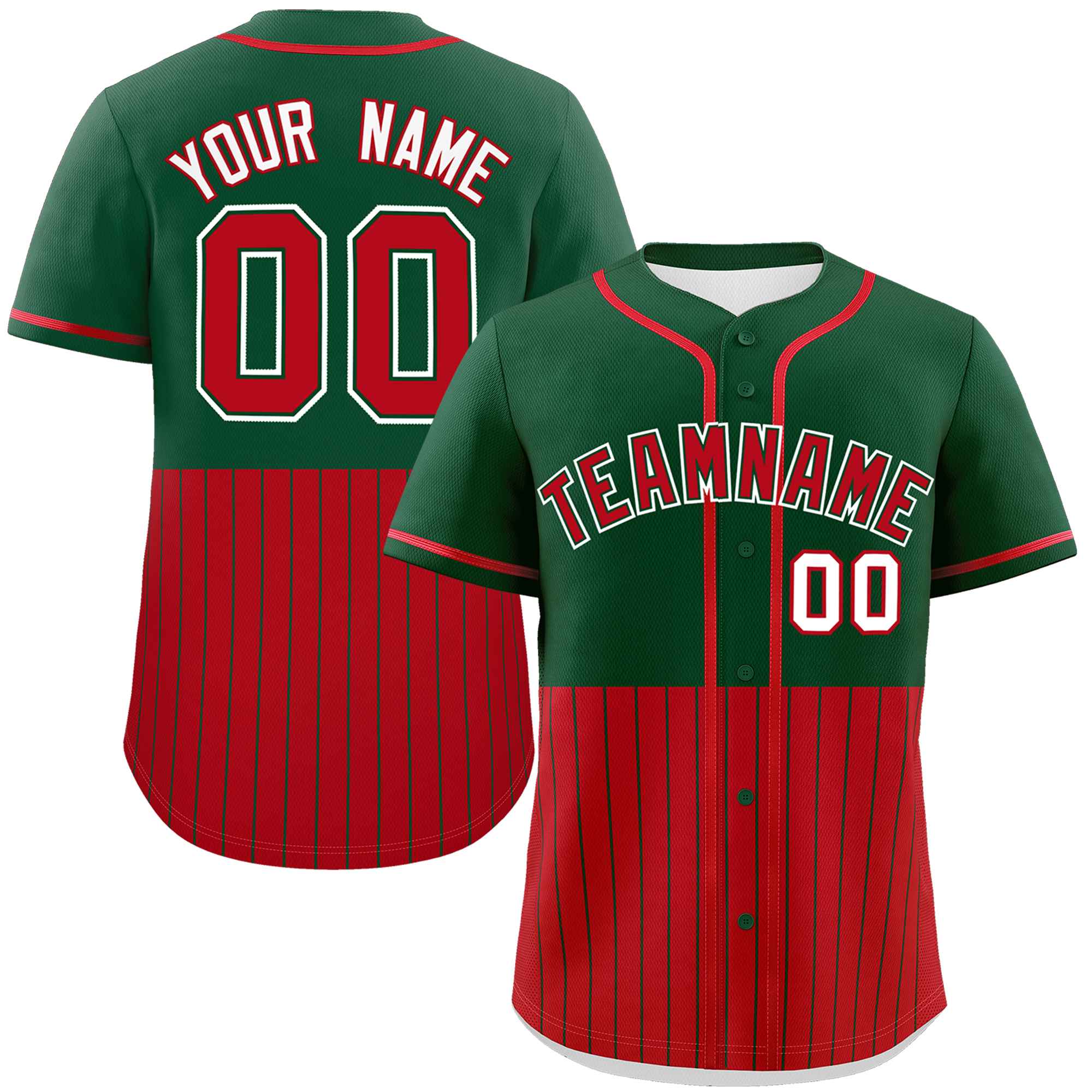 Custom Green Red Personalized Half Stripe Design Authentic Baseball Jersey