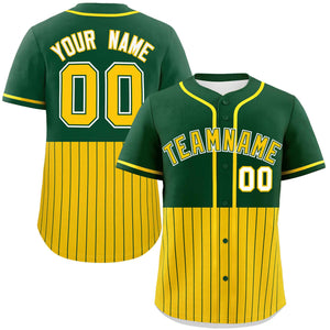 Custom Green Gold Personalized Half Stripe Design Authentic Baseball Jersey