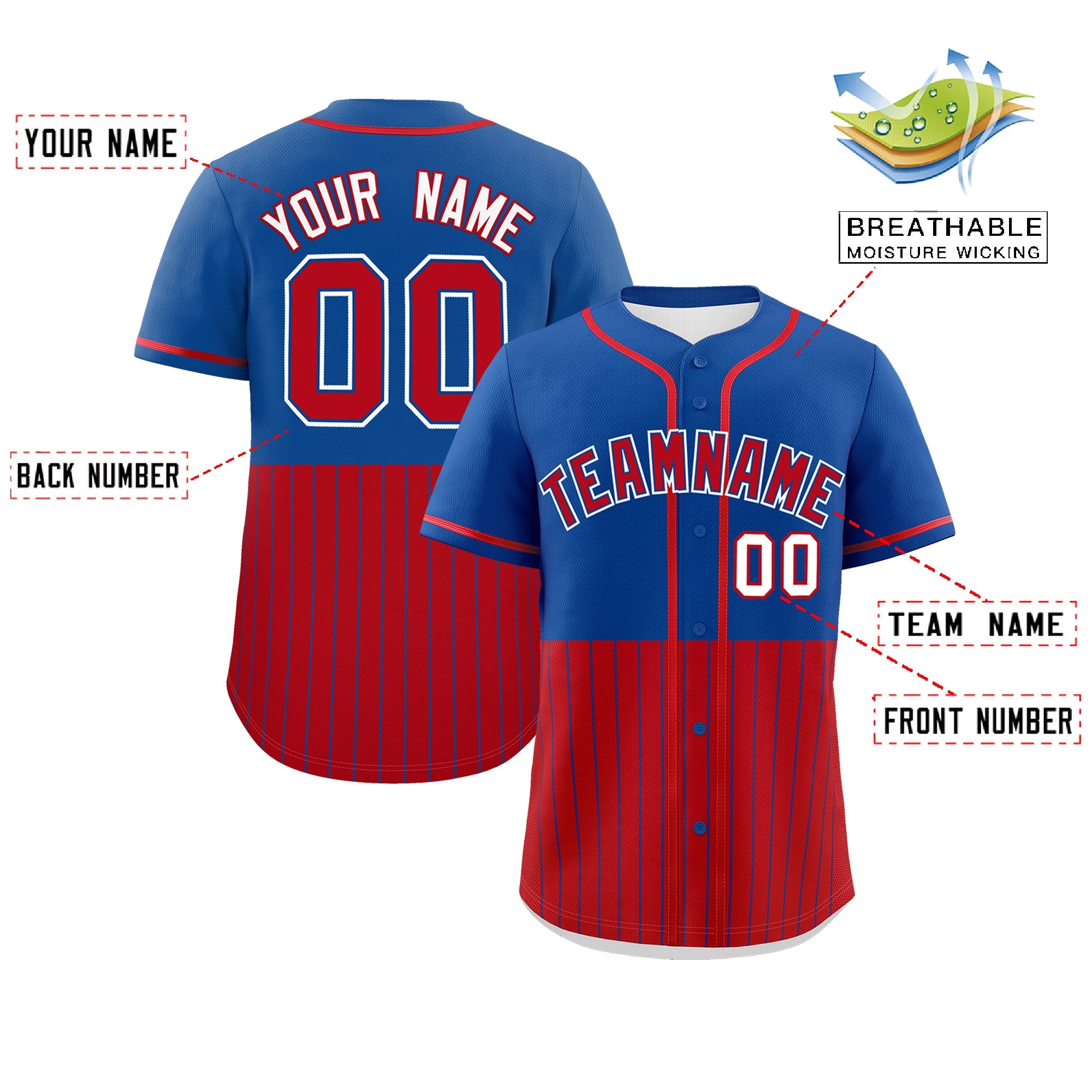 Custom Royal Red Personalized Half Stripe Design Authentic Baseball Jersey