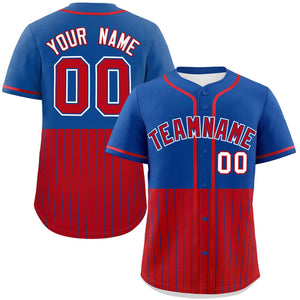 Custom Royal Red Personalized Half Stripe Design Authentic Baseball Jersey