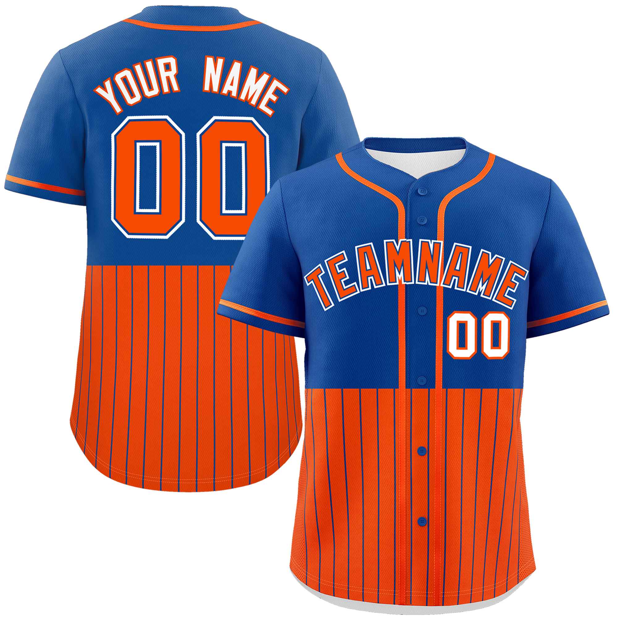 Custom Royal Orange Personalized Half Stripe Design Authentic Baseball Jersey