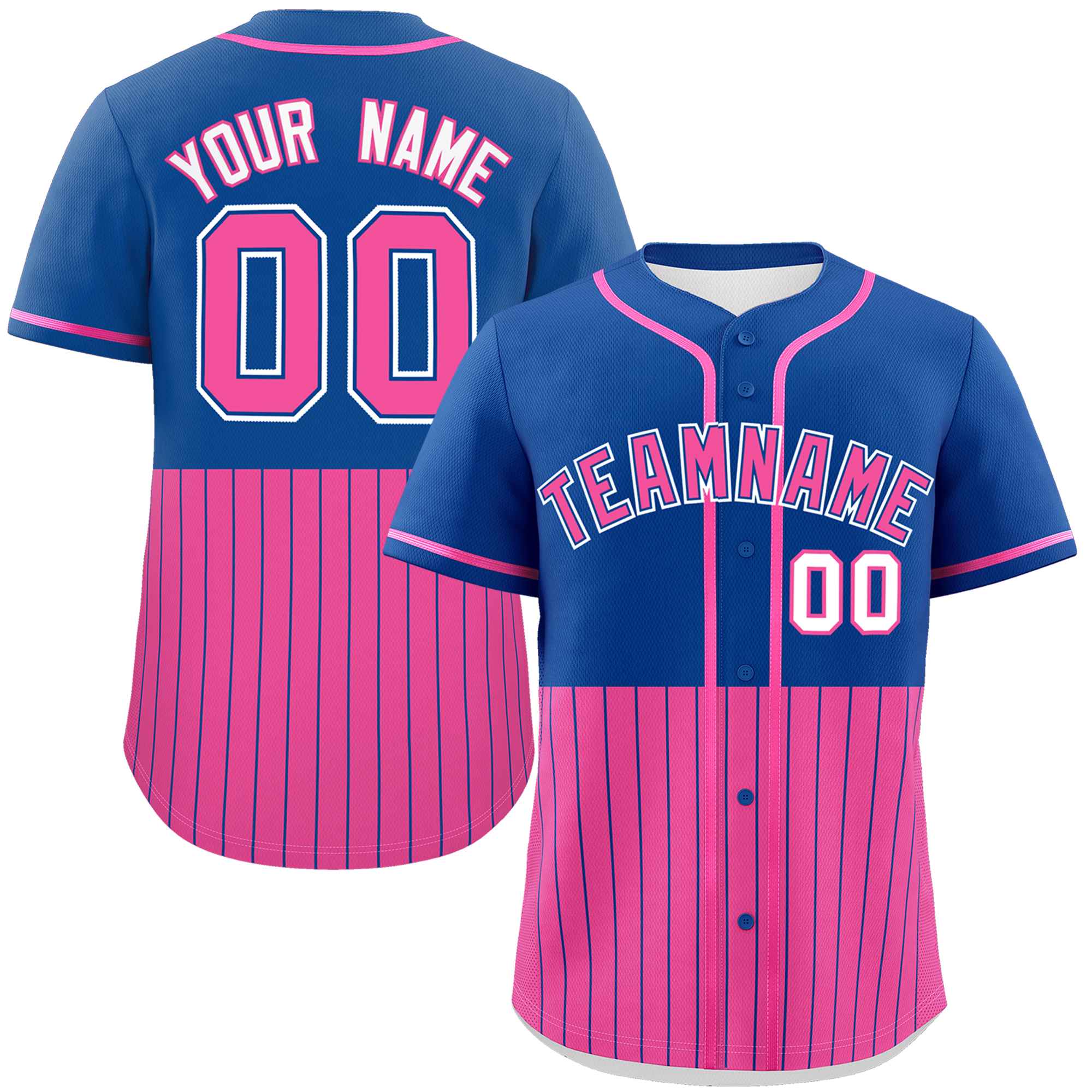 Custom Royal Pink Personalized Half Stripe Design Authentic Baseball Jersey