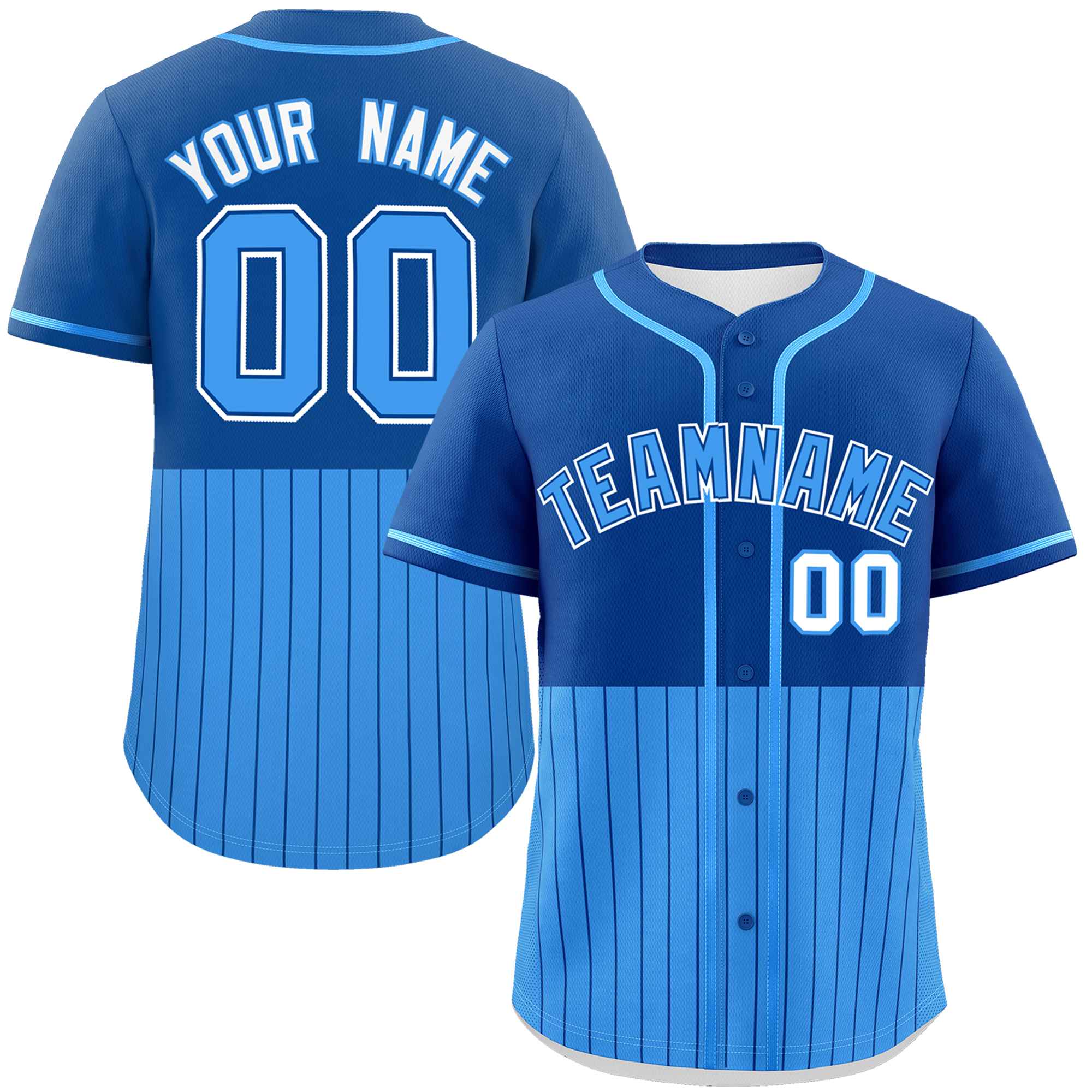 Custom Royal Powder Blue Personalized Half Stripe Design Authentic Baseball Jersey