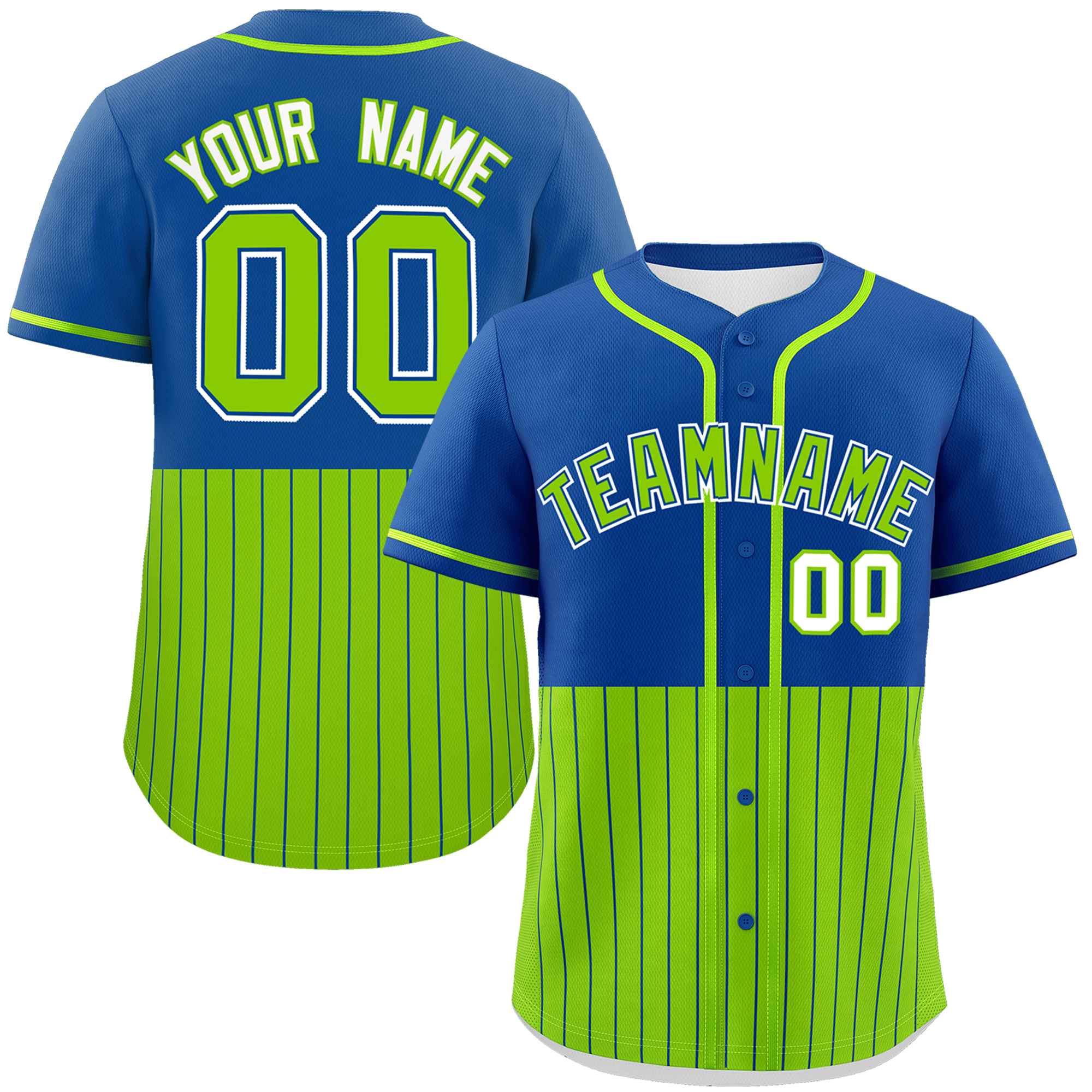 Custom Royal Neon Green Personalized Half Stripe Design Authentic Baseball Jersey