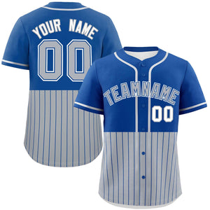 Custom Royal Gray Personalized Half Stripe Design Authentic Baseball Jersey