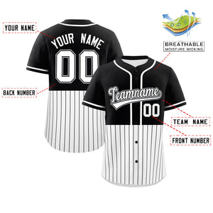 Custom Black White Personalized Half Stripe Design Authentic Baseball Jersey