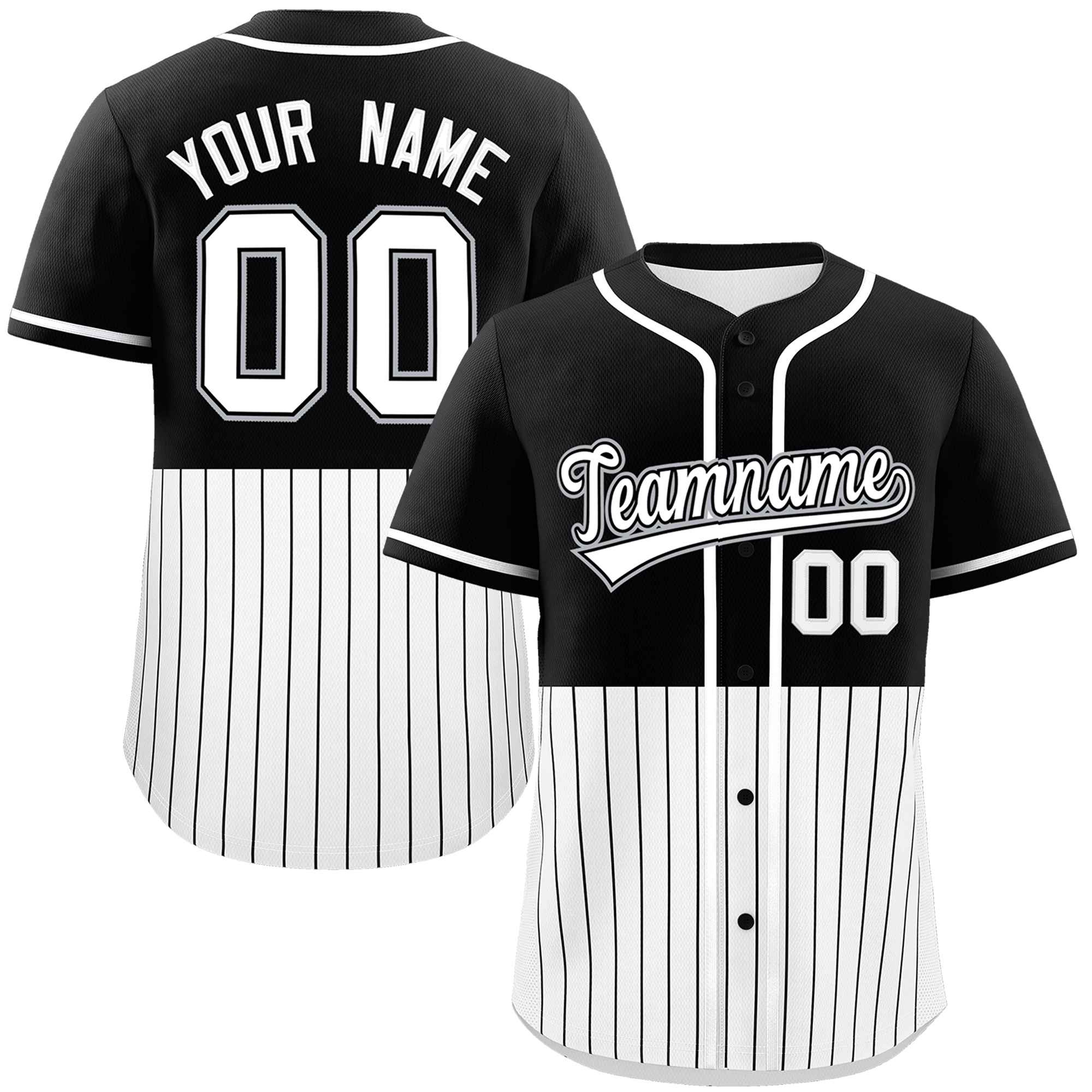 Custom Black White Personalized Half Stripe Design Authentic Baseball Jersey