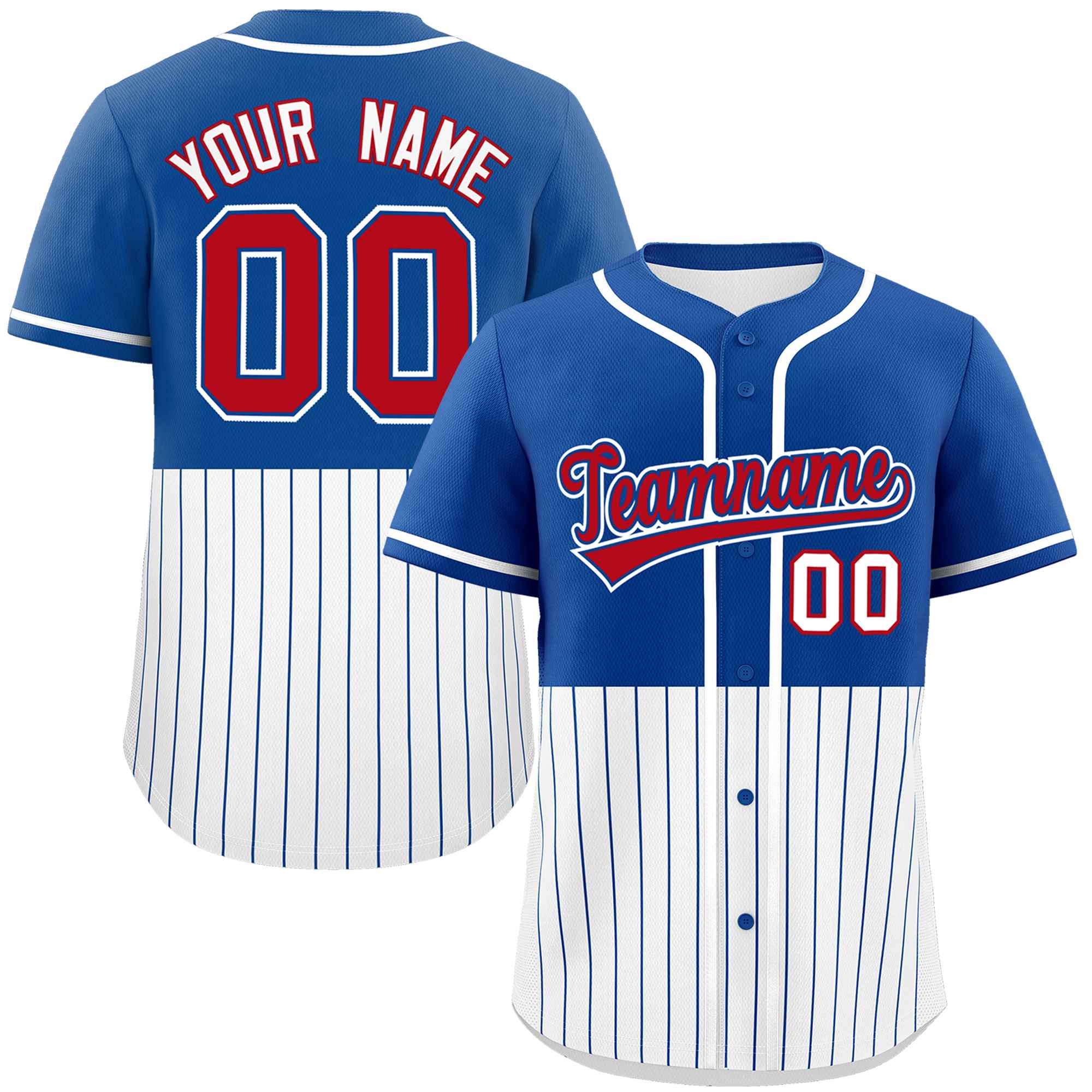 Custom Royal White Personalized Half Stripe Design Authentic Baseball Jersey