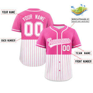 Custom Pink White Personalized Half Stripe Design Authentic Baseball Jersey