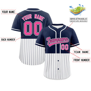 Custom Navy White Personalized Half Stripe Design Authentic Baseball Jersey