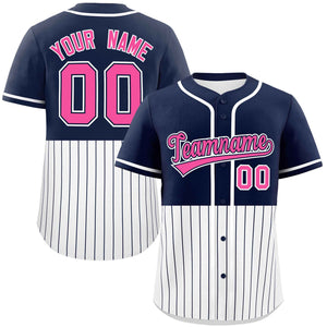 Custom Navy White Personalized Half Stripe Design Authentic Baseball Jersey