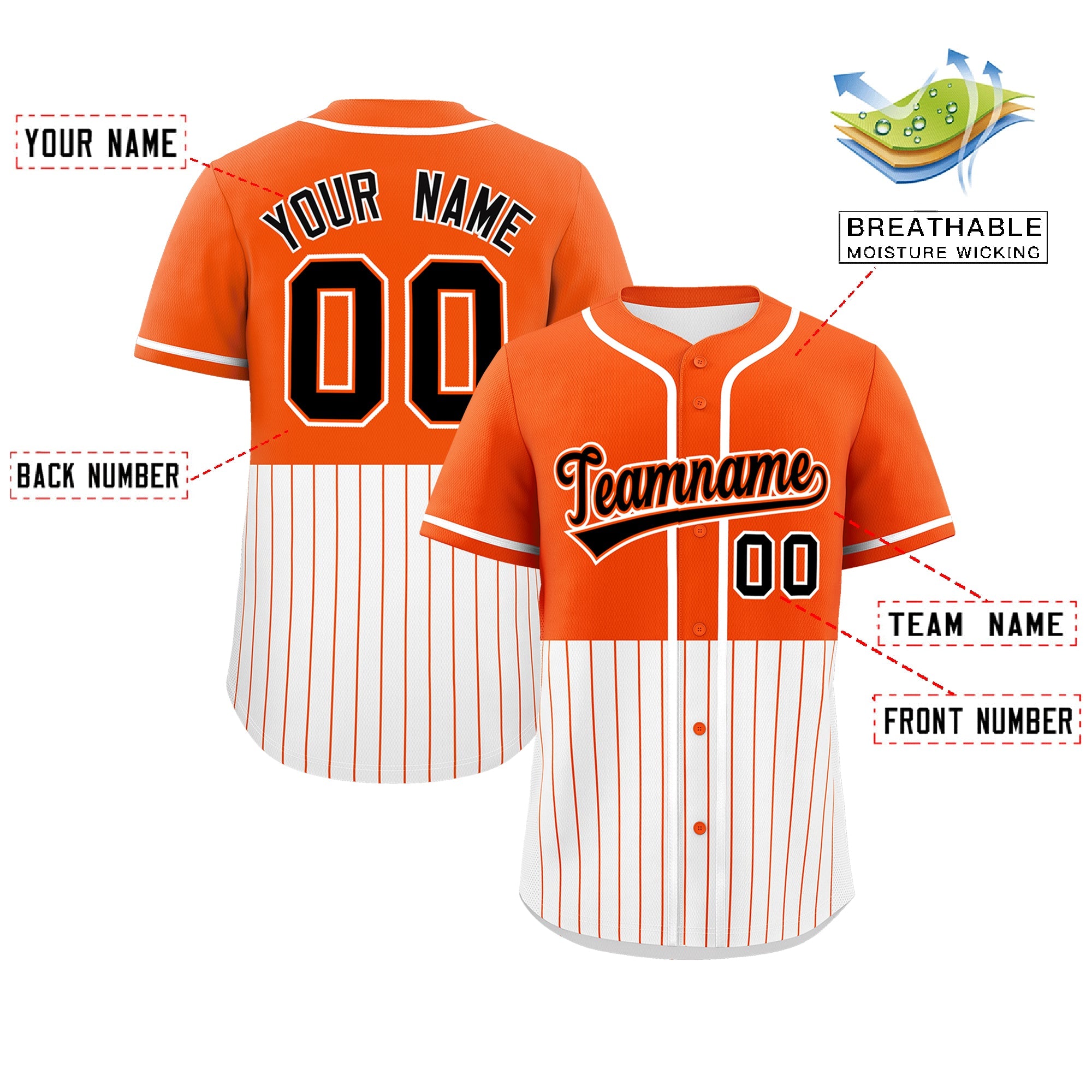 Custom Orange White Personalized Half Stripe Design Authentic Baseball Jersey