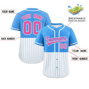 Custom Powder Blue White Personalized Half Stripe Design Authentic Baseball Jersey