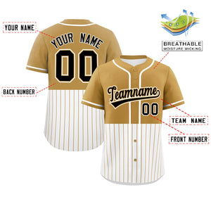 Custom Old Gold White Personalized Half Stripe Design Authentic Baseball Jersey