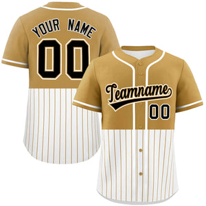 Custom Old Gold White Personalized Half Stripe Design Authentic Baseball Jersey