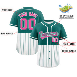 Custom Aqua White Personalized Half Stripe Design Authentic Baseball Jersey