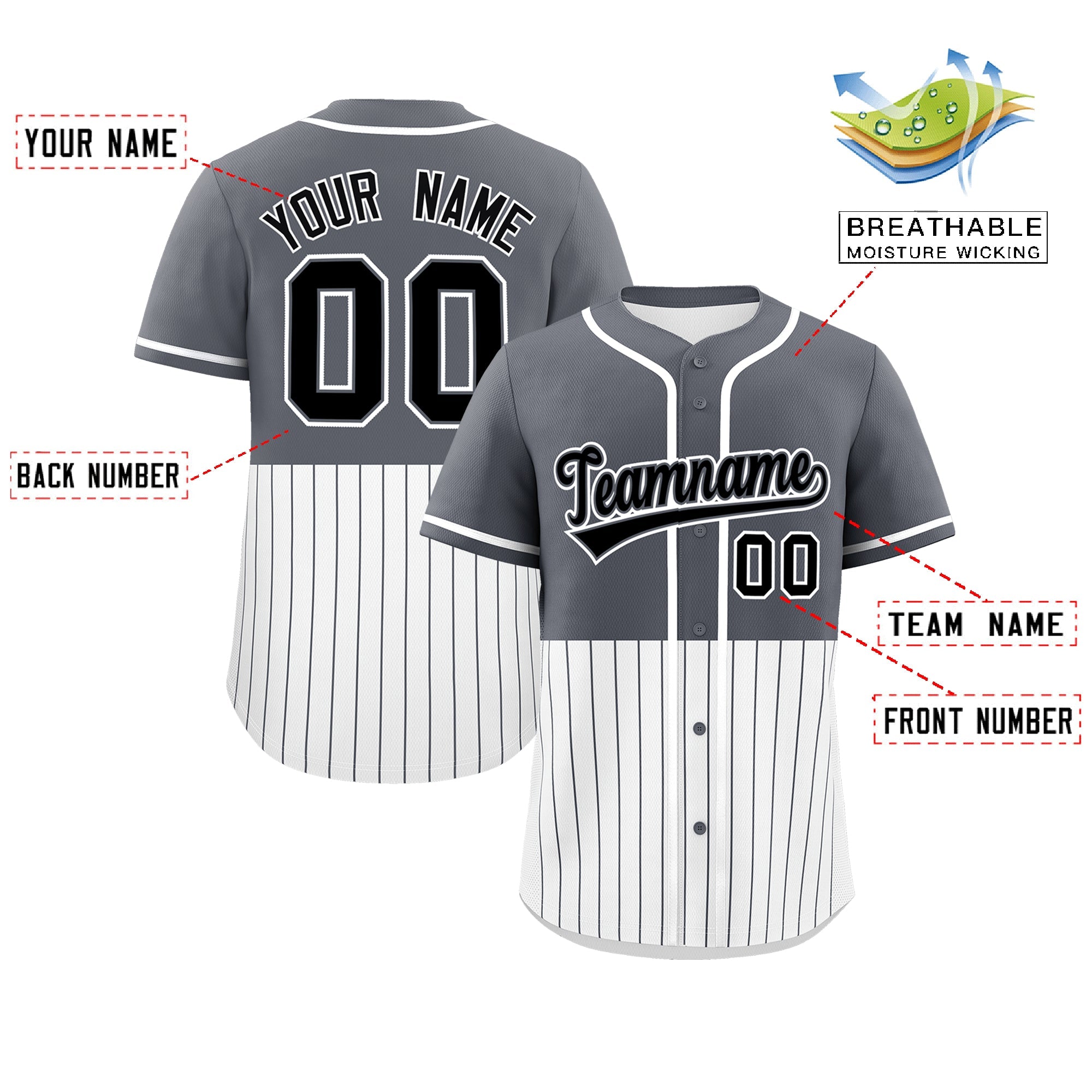 Custom Dark Gray White Personalized Half Stripe Design Authentic Baseball Jersey