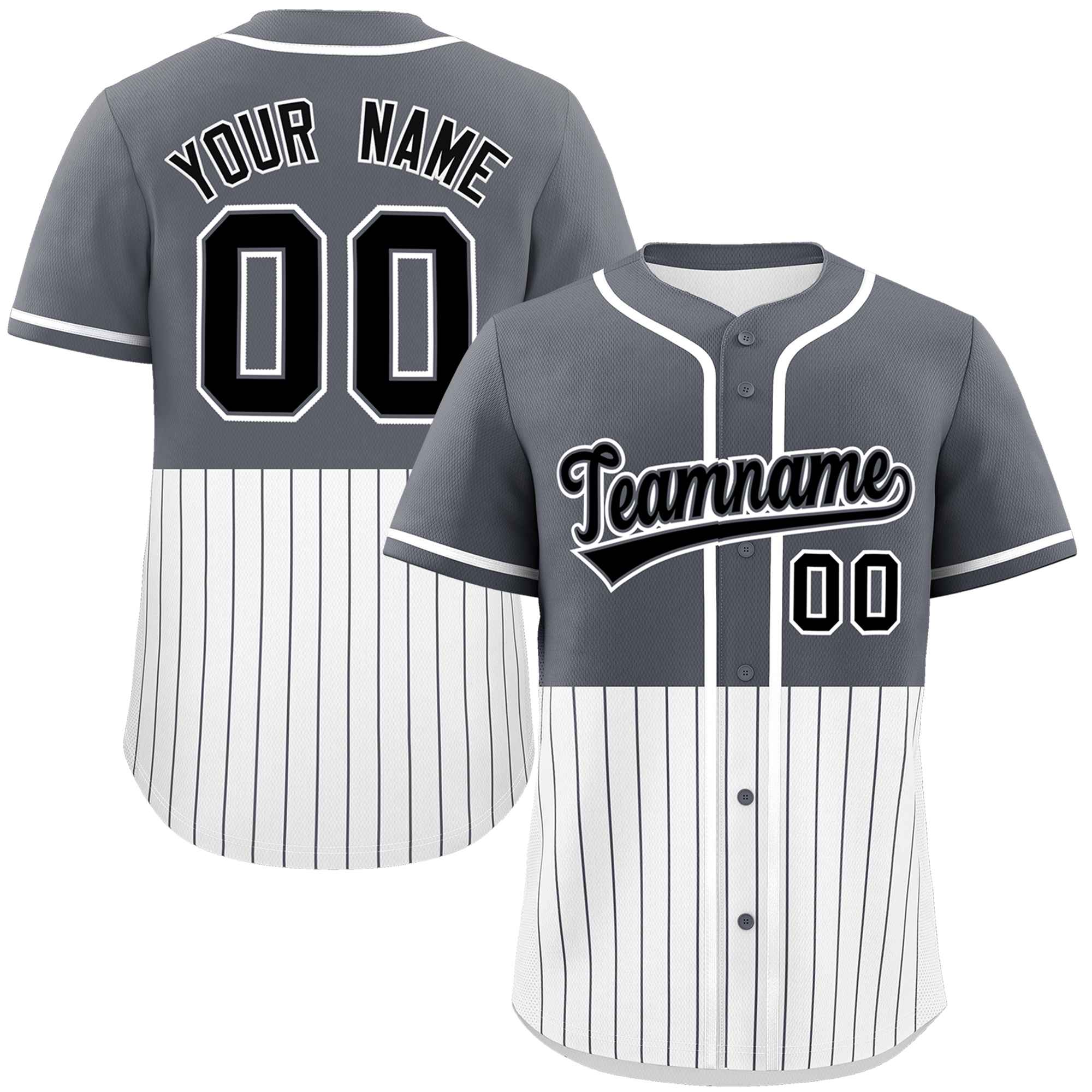 Custom Dark Gray White Personalized Half Stripe Design Authentic Baseball Jersey