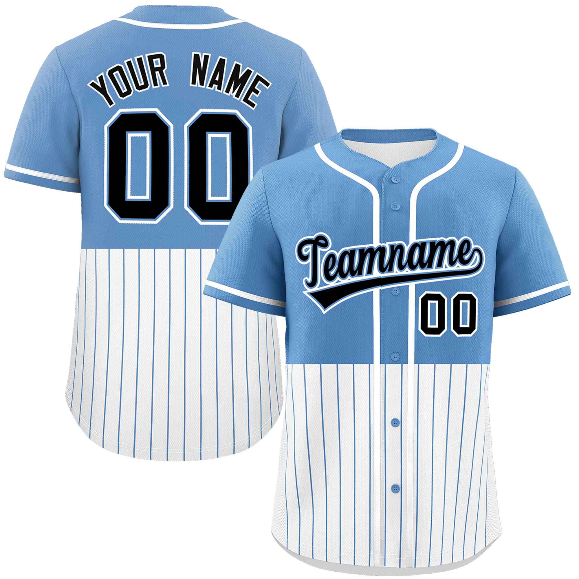 Custom Light Blue White Personalized Half Stripe Design Authentic Baseball Jersey