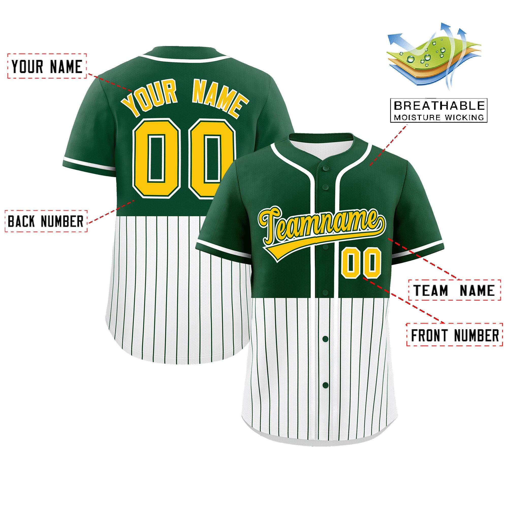 Custom Green White Personalized Half Stripe Design Authentic Baseball Jersey