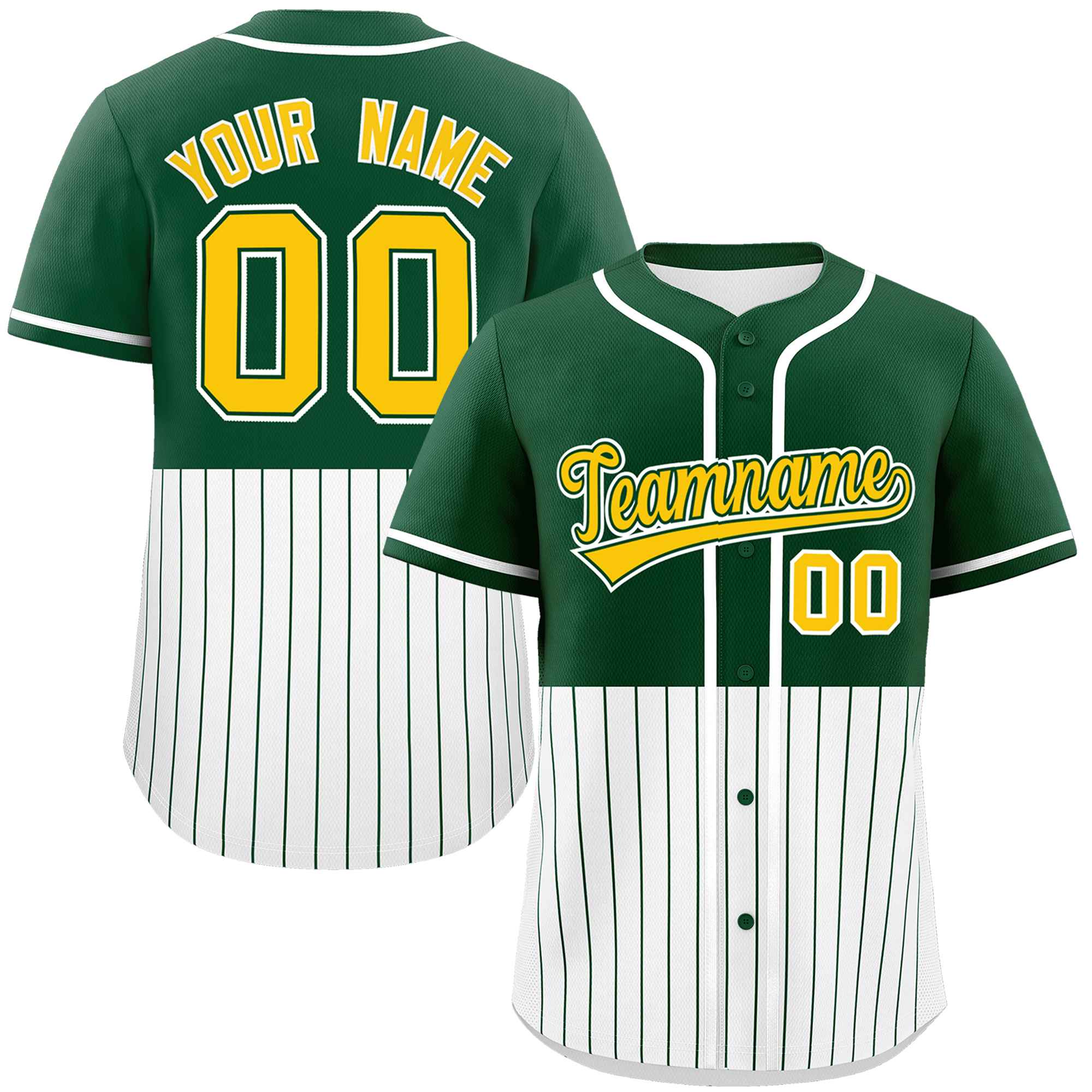 Custom Green White Personalized Half Stripe Design Authentic Baseball Jersey