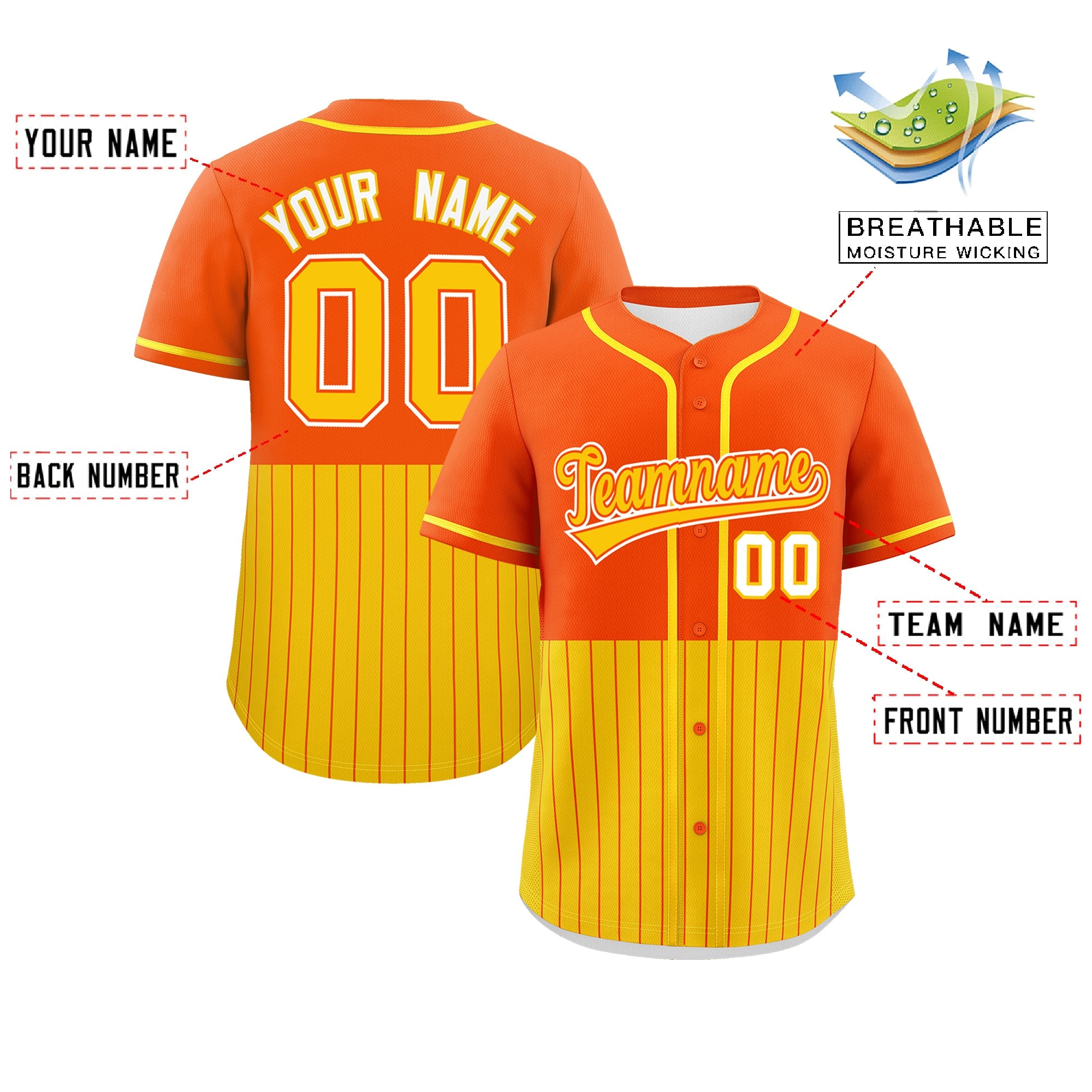 Custom Orange Gold Personalized Half Stripe Design Authentic Baseball Jersey