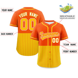 Custom Orange Gold Personalized Half Stripe Design Authentic Baseball Jersey