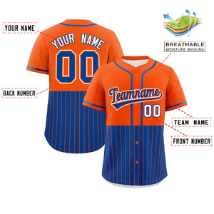 Custom Orange Royal Personalized Half Stripe Design Authentic Baseball Jersey