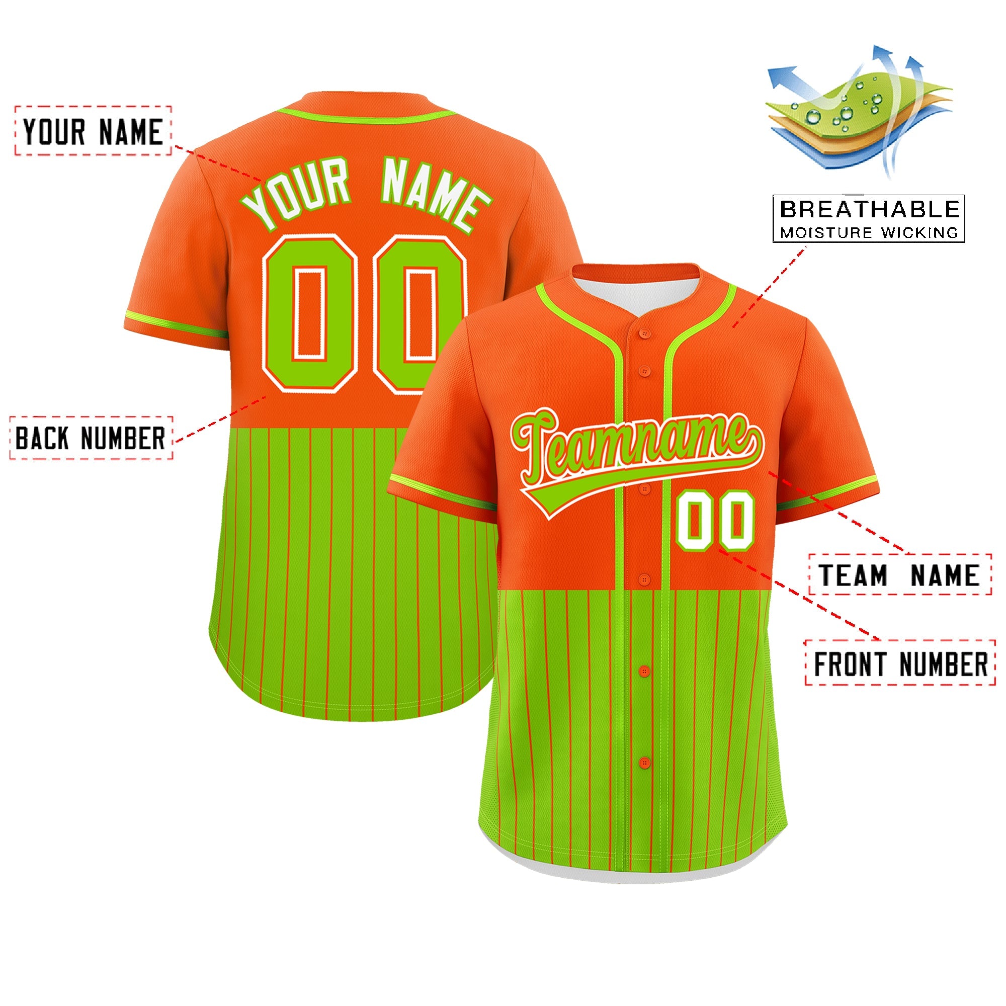 Custom Orange Neon Green Personalized Half Stripe Design Authentic Baseball Jersey