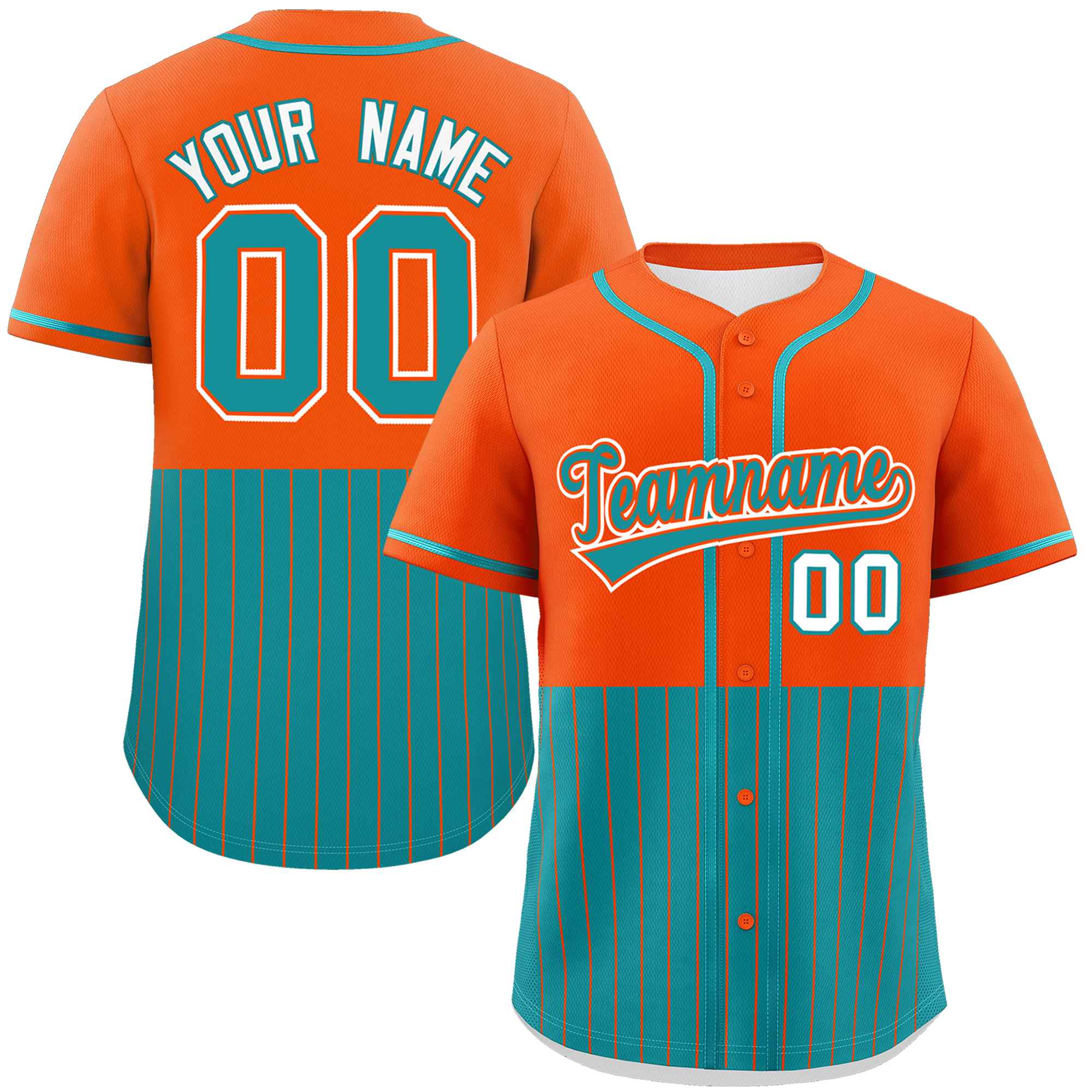 Custom Orange Aqua Personalized Half Stripe Design Authentic Baseball Jersey