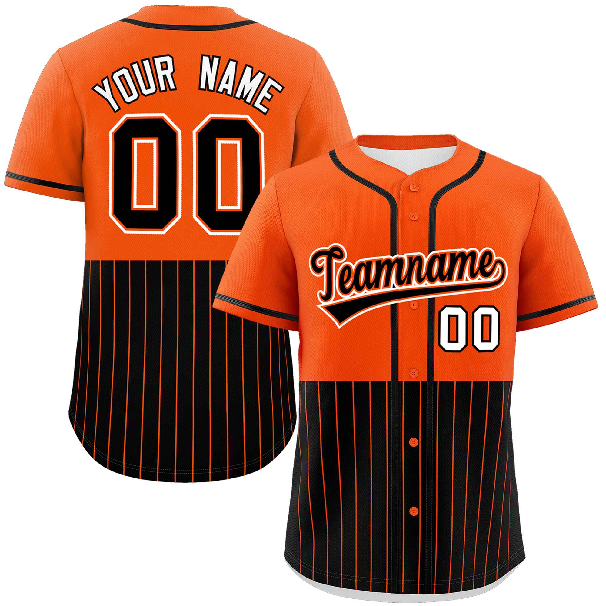 Custom Orange Black Personalized Half Stripe Design Authentic Baseball Jersey