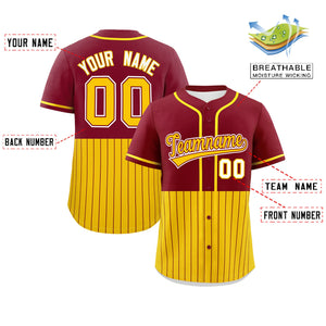 Custom Crimson Gold Personalized Half Stripe Design Authentic Baseball Jersey