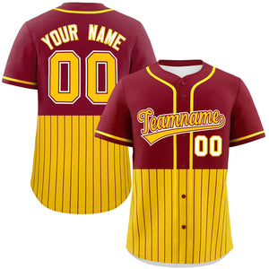 Custom Crimson Gold Personalized Half Stripe Design Authentic Baseball Jersey