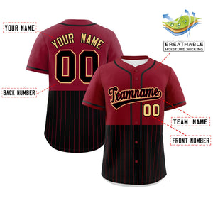 Custom Crimson Black Personalized Half Stripe Design Authentic Baseball Jersey