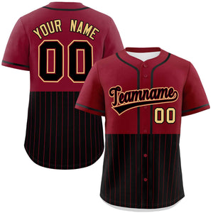 Custom Crimson Black Personalized Half Stripe Design Authentic Baseball Jersey