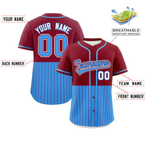 Custom Crimson Powder Blue Personalized Half Stripe Design Authentic Baseball Jersey