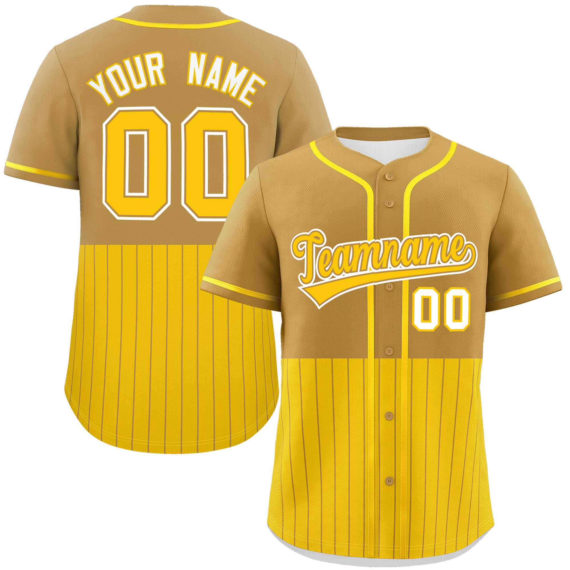 Custom Old Gold Gold Personalized Half Stripe Design Authentic Baseball Jersey