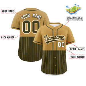 Custom Old Gold Olive Personalized Half Stripe Design Authentic Baseball Jersey