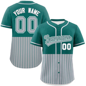 Custom Aqua Gray Personalized Half Stripe Design Authentic Baseball Jersey