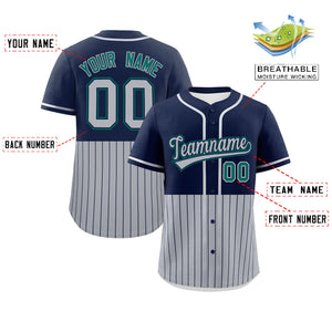 Custom Navy Gray Personalized Half Stripe Design Authentic Baseball Jersey